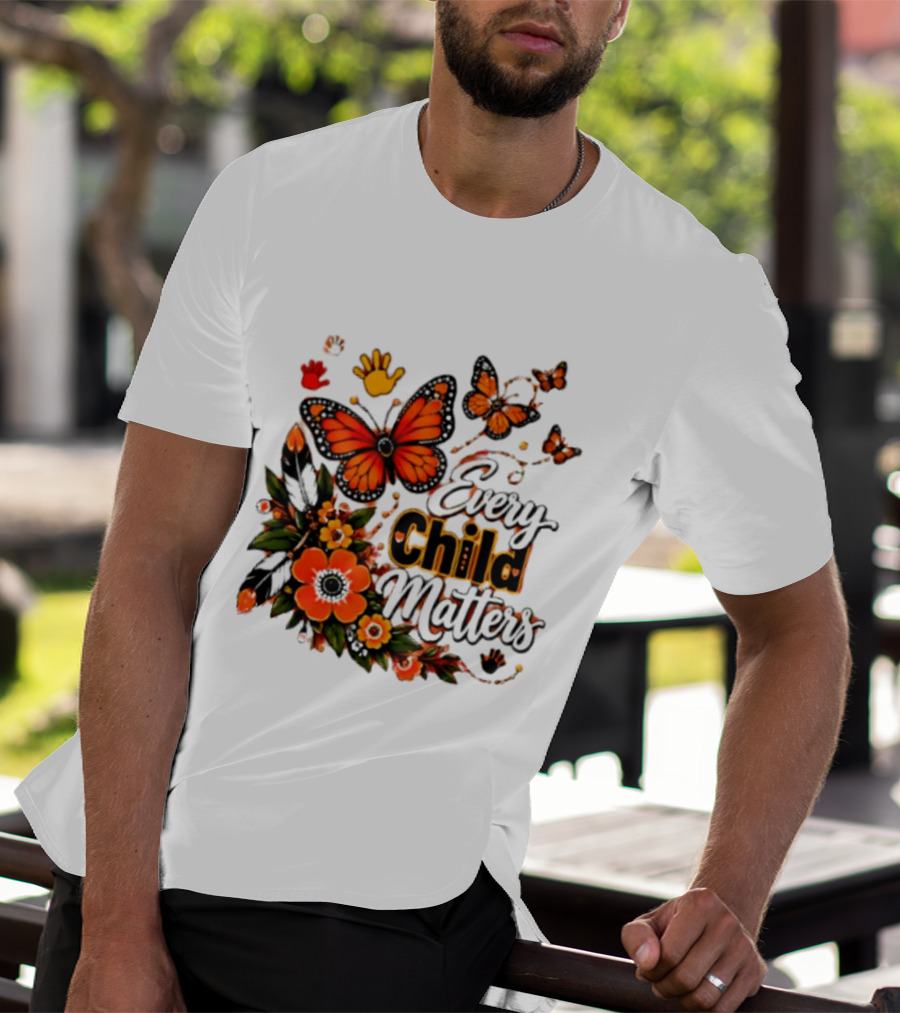 Every Child Matters Orange Butterfly Native Floral Anti Bully Kindness T-Shirt