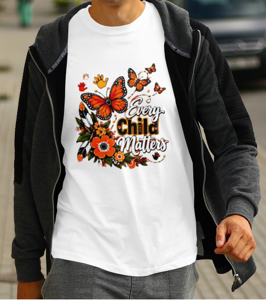 Every Child Matters Orange Butterfly Native Floral Anti Bully Kindness T-Shirt