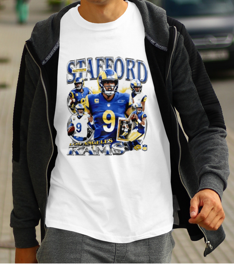 Matthew Stafford Los Angeles Rams 2026 Player Collage Number 9 Helmet Action Photos T-Shirt