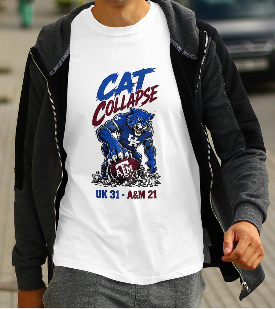 NCAA 2026 Matchup Kentucky Wildcats Vs Texas A&M Aggies Cat Collapse UK 31 A&M 21 T-Shirt