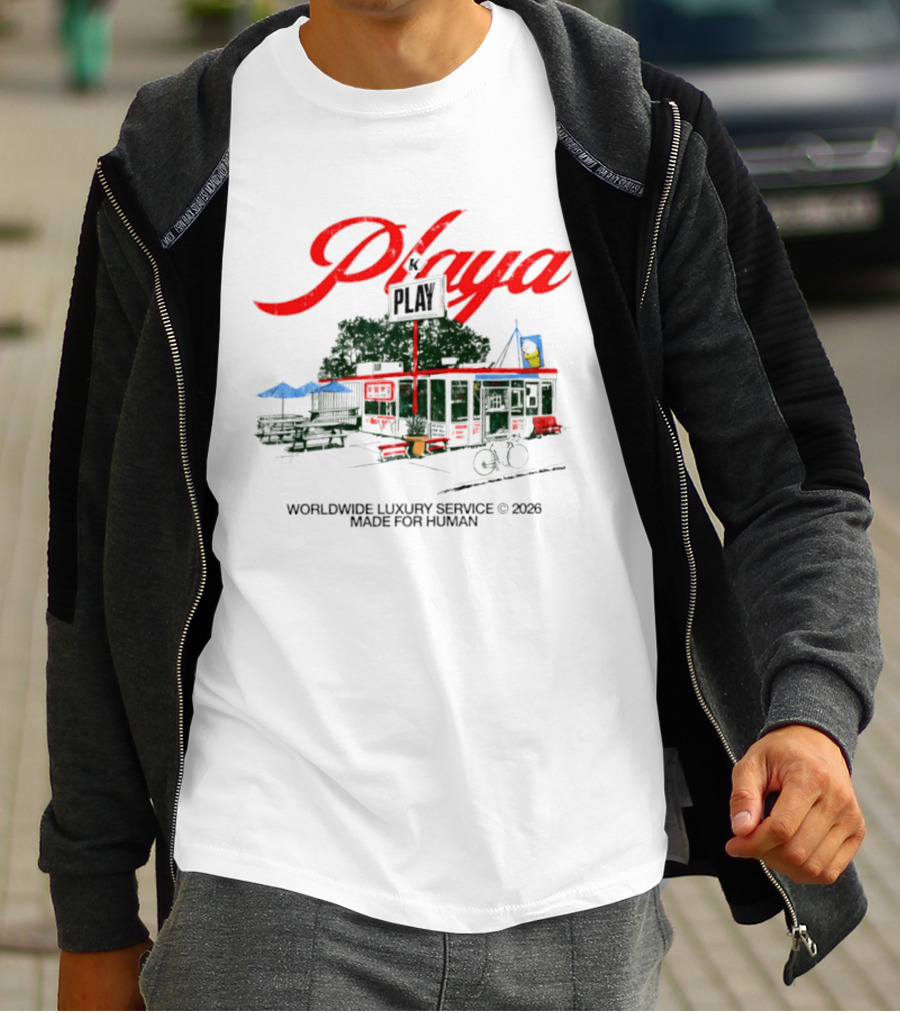 Playa K Play Worldwide Luxury Service 2026 Made For Human Bicycle Outdoor Scene T-Shirt