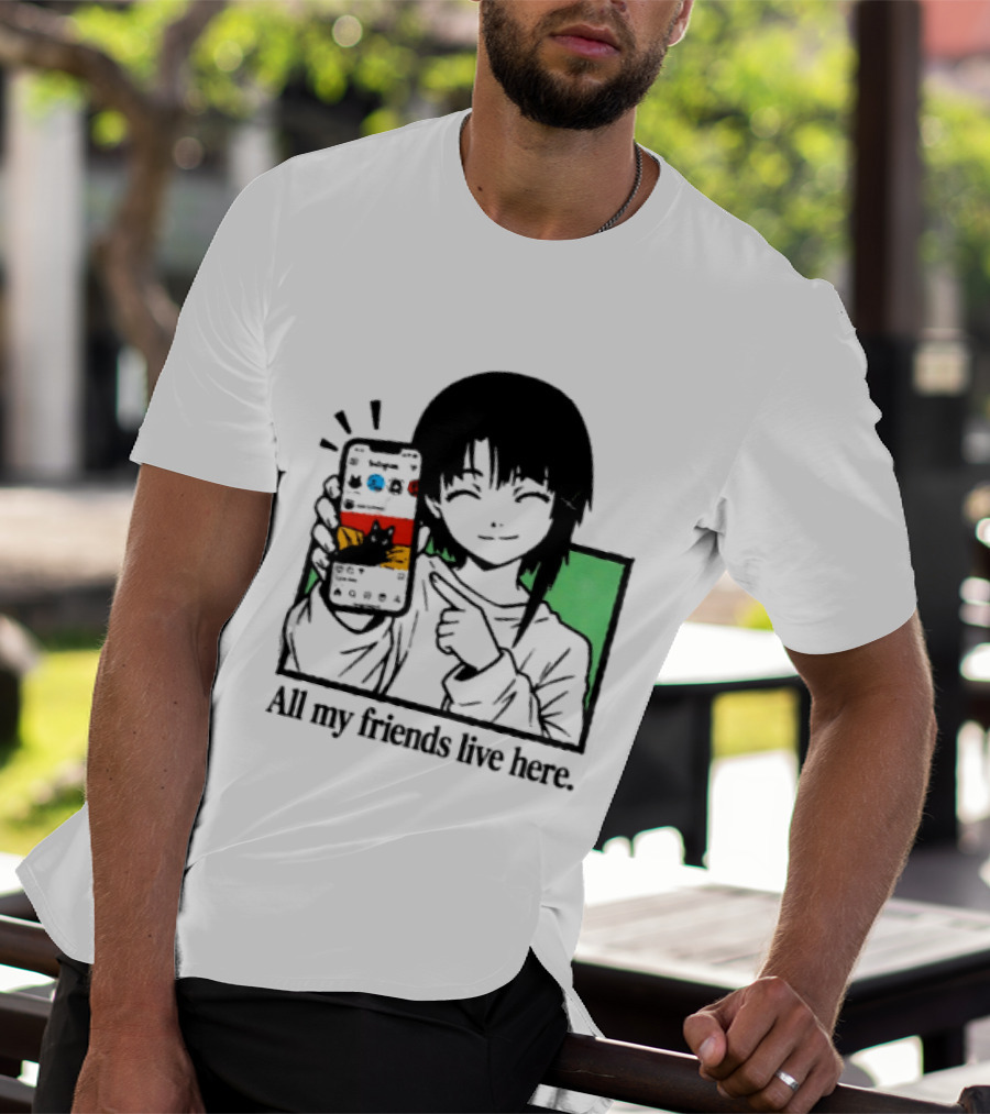 Brandon Crownover All My Friends Live Here Anime Character With Smartphone T-Shirt
