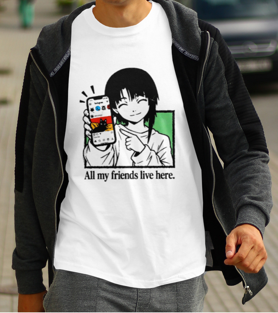Brandon Crownover All My Friends Live Here Anime Character With Smartphone T-Shirt