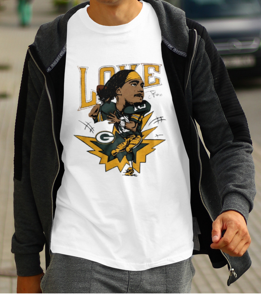Green Bay Packers Jordan Love Caricature Football Star T-Shirt
