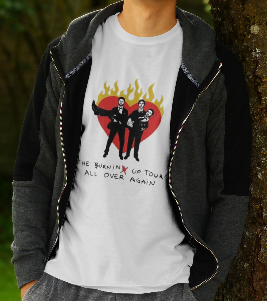 Jonas Brothers Burnin' Up Tour All Over Again Heart Flames Silhouette 2026 T-Shirt