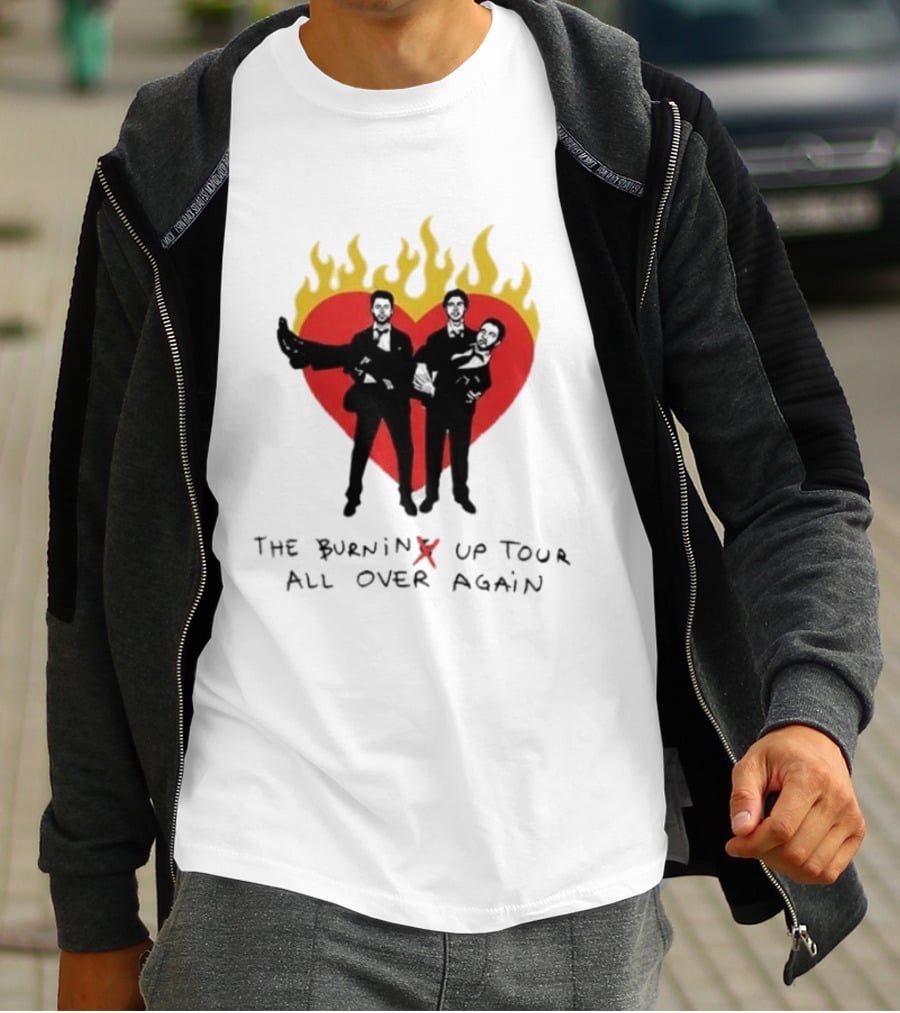 Jonas Brothers Burnin' Up Tour All Over Again Heart Flames Silhouette 2026 T-Shirt