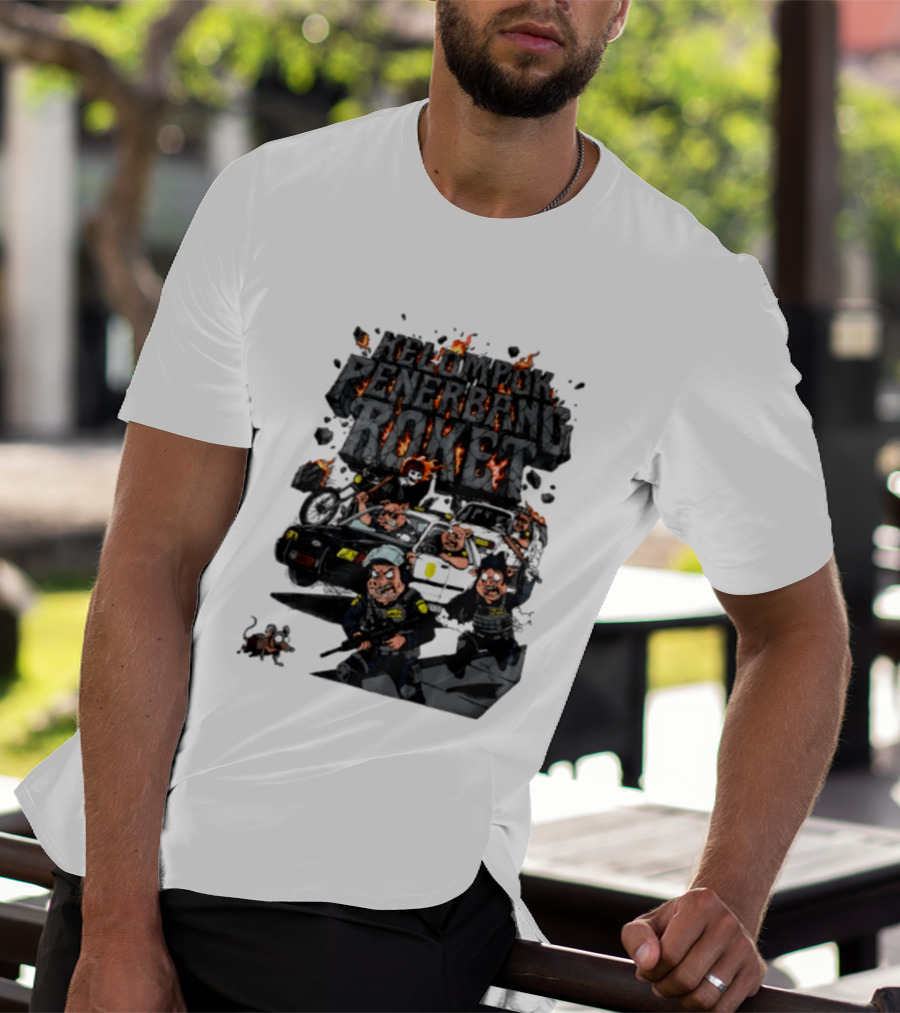 Kelompok Penerbang Roket Pig Police Bastard Burning Riot Scene T-Shirt