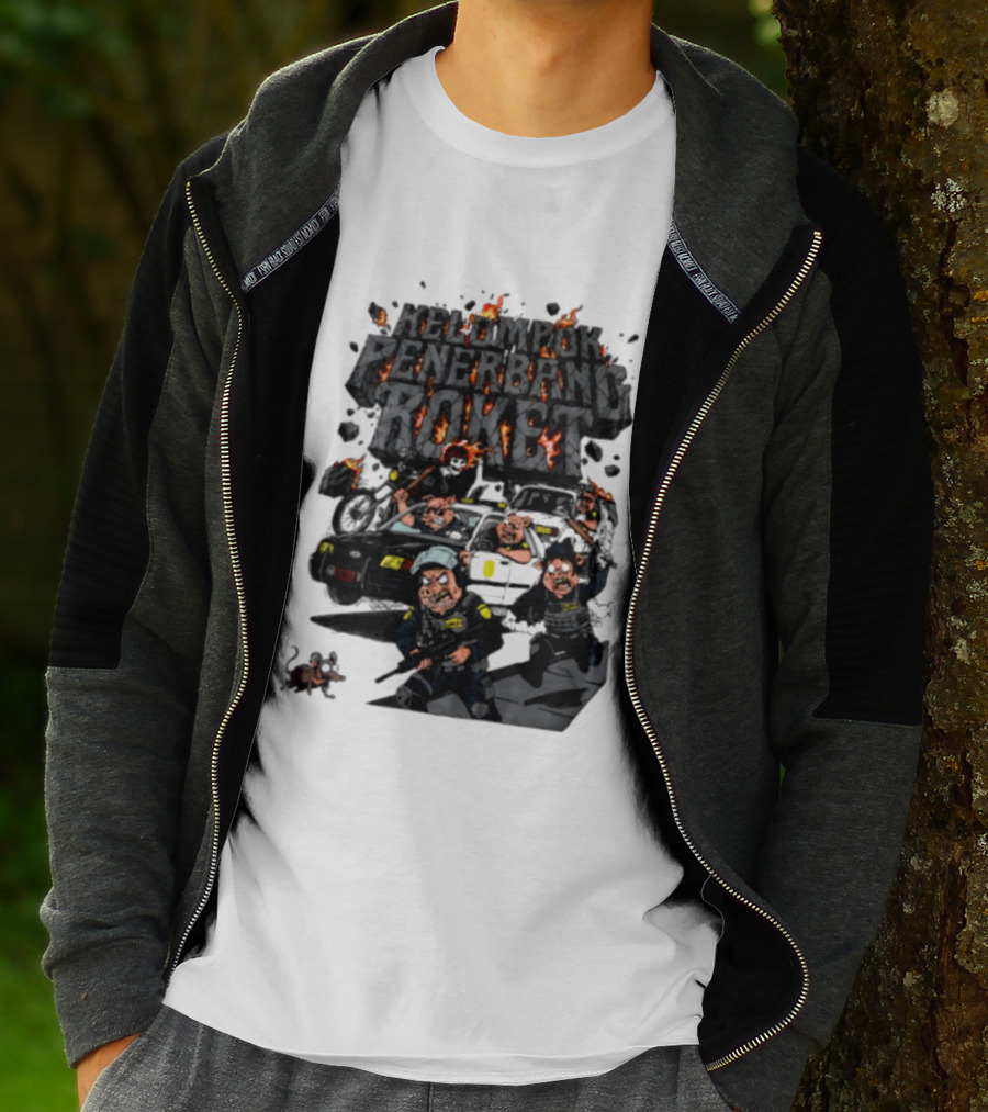 Kelompok Penerbang Roket Pig Police Bastard Burning Riot Scene T-Shirt