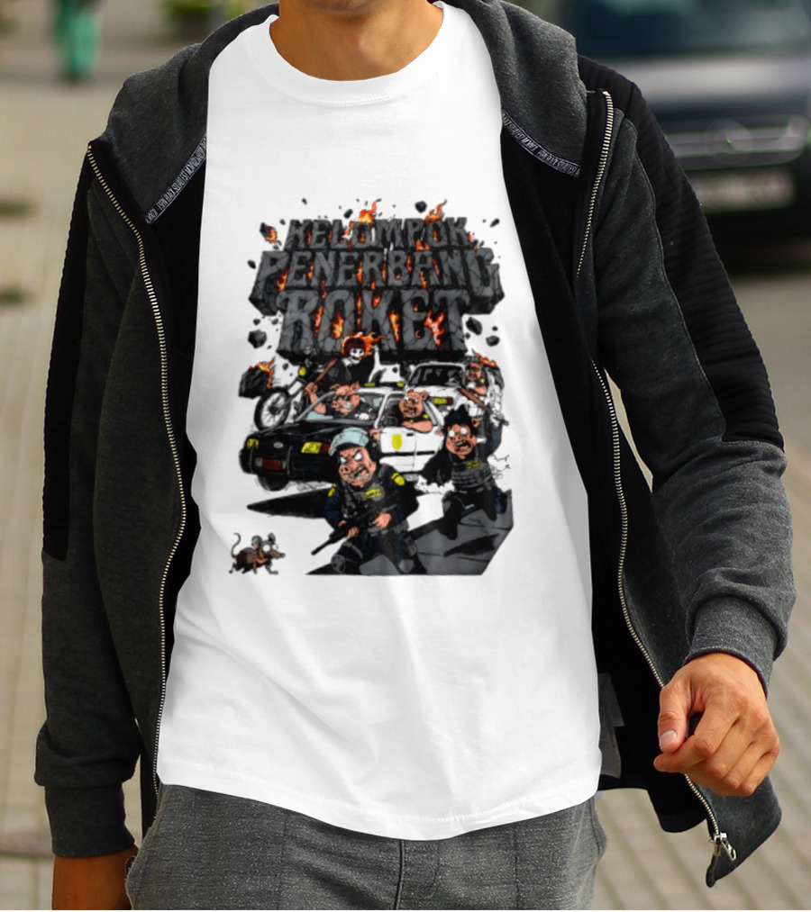 Kelompok Penerbang Roket Pig Police Bastard Burning Riot Scene T-Shirt