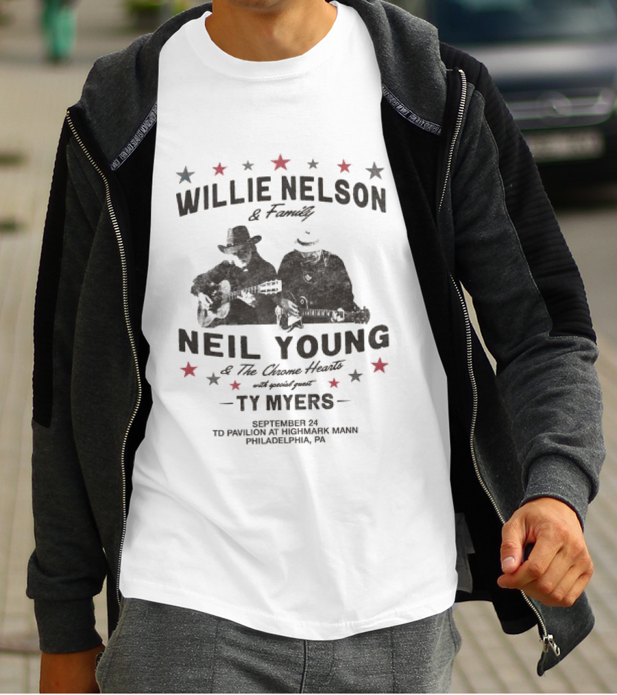 Willie Nelson And Family Neil Young The Outlaw Music Festival TD Pavilion Highmark Mann Philadelphia PA 2026 T-Shirt