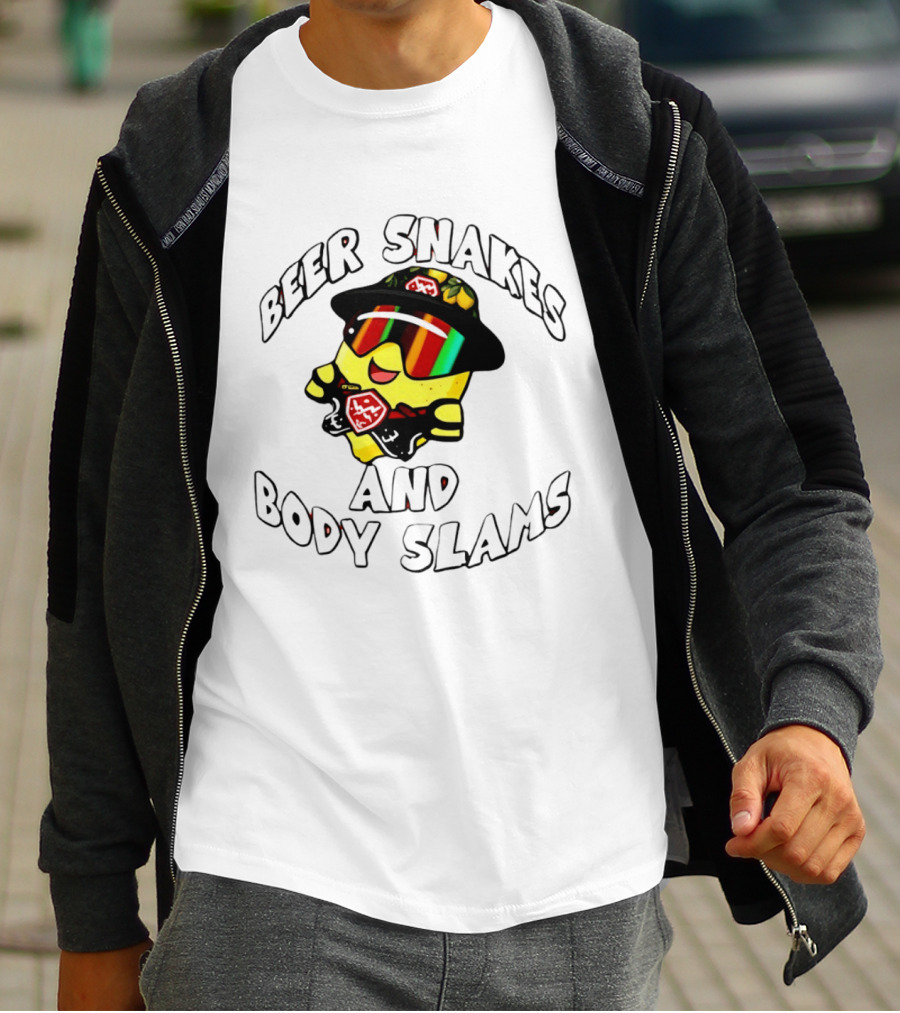 Beer Snakes And Body Slams Lemon Guy Fun Retro 90s T-Shirt