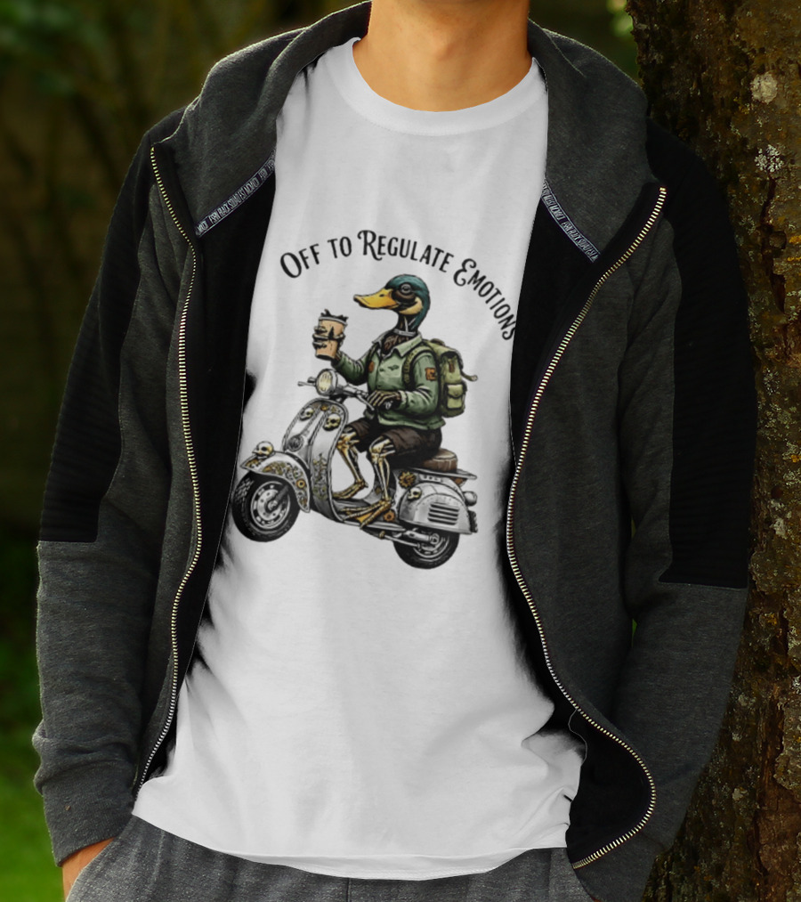 Off To Regulate Emotions Duck Scooter Coffee Adventure T-Shirt
