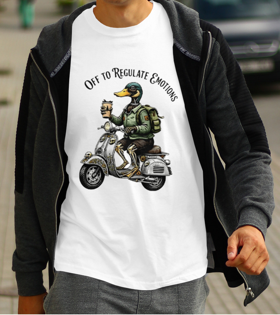 Off To Regulate Emotions Duck Scooter Coffee Adventure T-Shirt