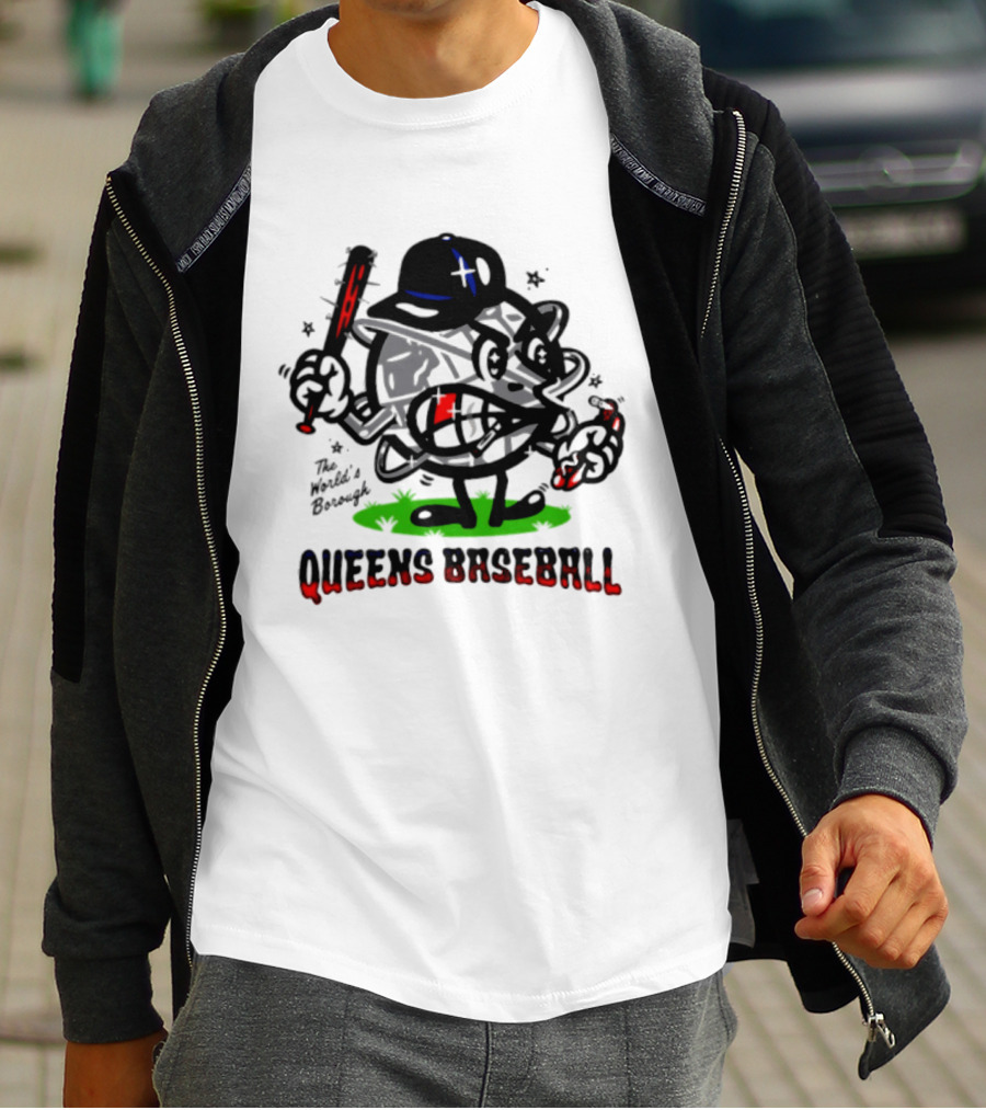 Queens Baseball The World's Borough Hot Dog Baseball Cap Cartoon T-Shirt