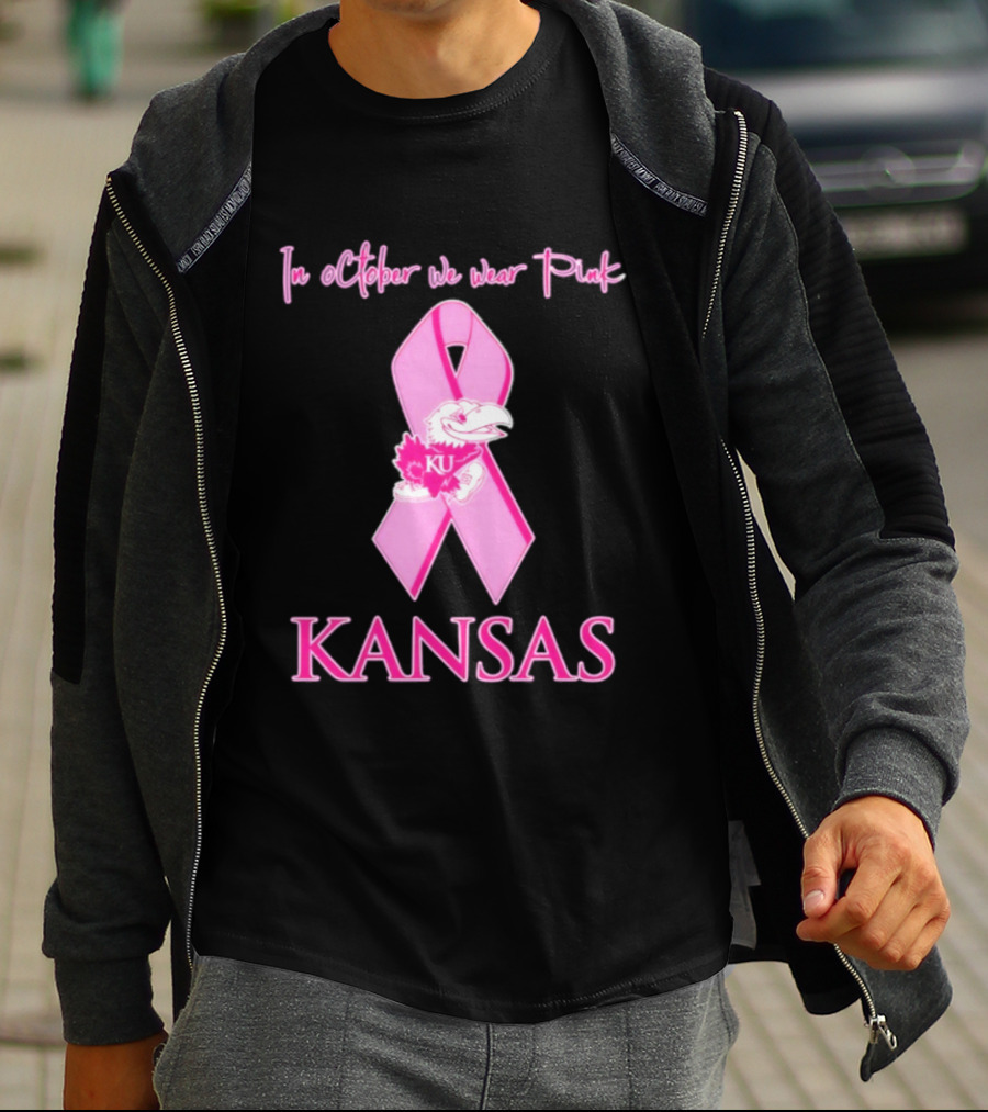 Kansas Jayhawks NCAA Football In October We Wear Pink Breast Cancer Awareness T-Shirt