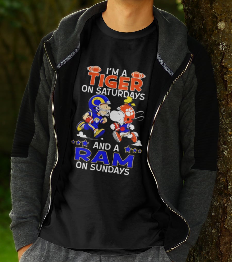 Peanuts I'm A Tiger On Saturdays And A Ram On Sundays Football Fans T-Shirt