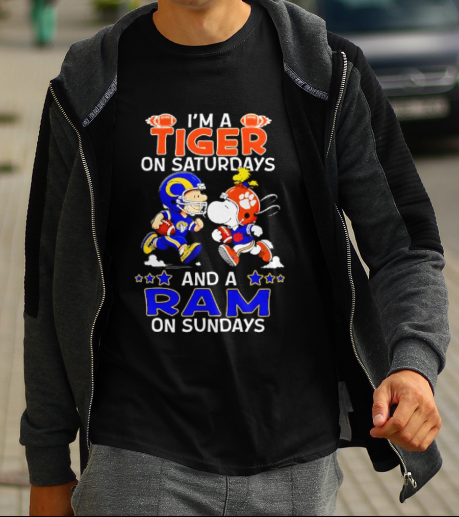 Peanuts I'm A Tiger On Saturdays And A Ram On Sundays Football Fans T-Shirt