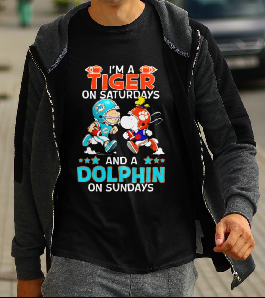 I'm A Tiger On Saturdays And A Dolphin On Sundays Peanuts Football T-Shirt