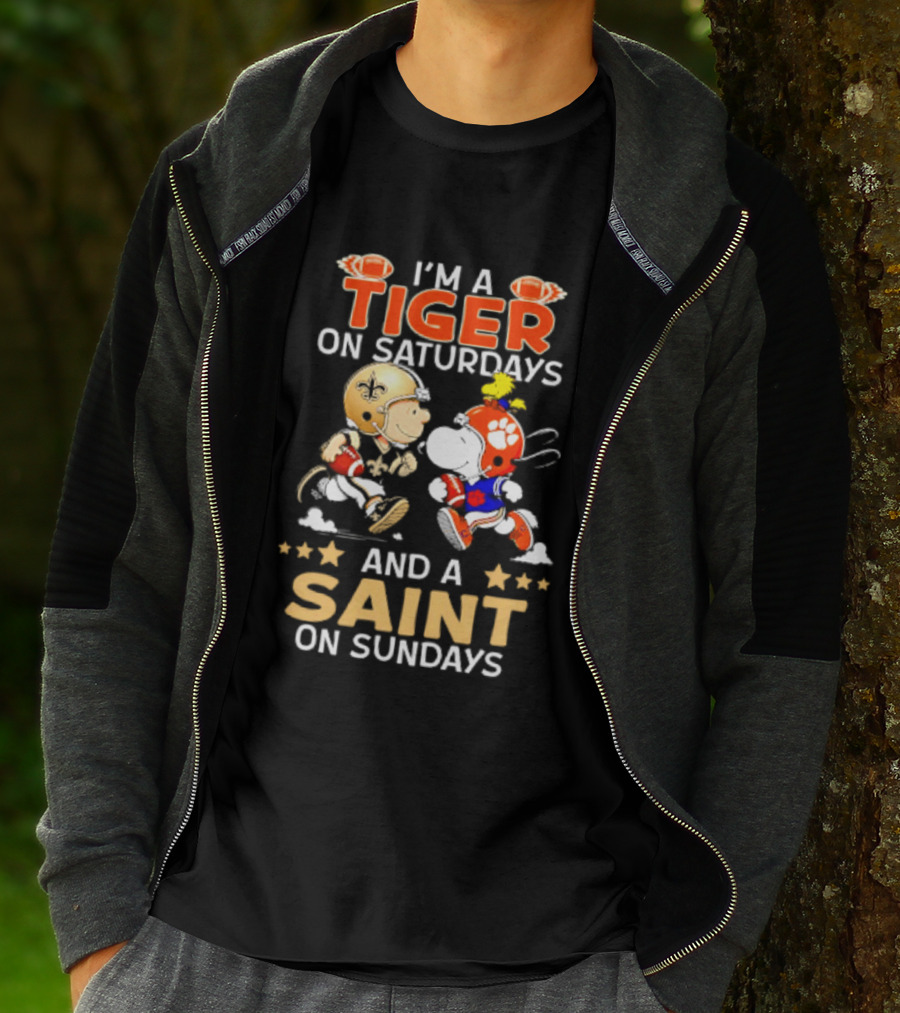 Tiger On Saturdays And Saint On Sundays Football Peanuts Characters T-Shirt