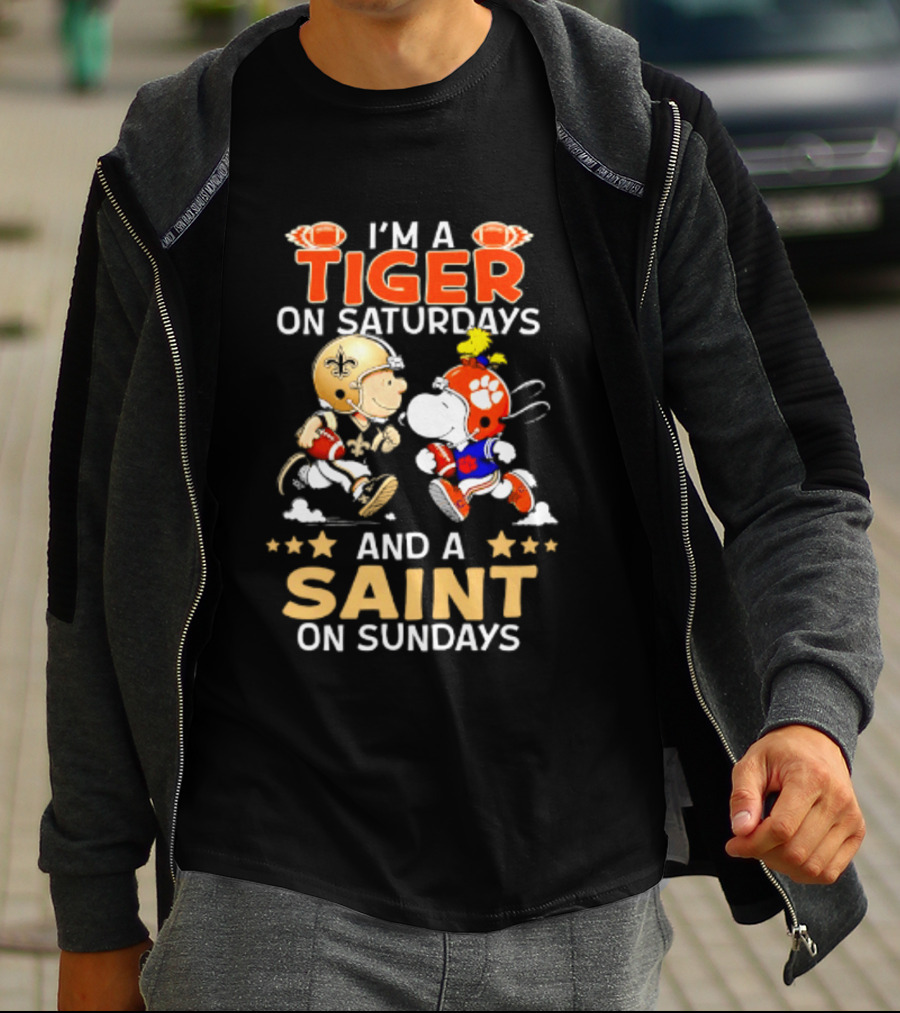 Tiger On Saturdays And Saint On Sundays Football Peanuts Characters T-Shirt