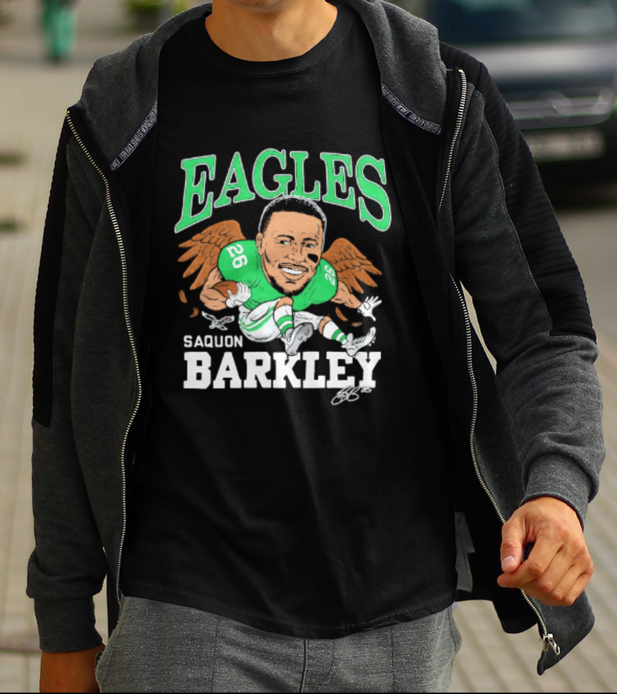 Eagles Saquon Barkley Caricature Green Wings 26 T-Shirt