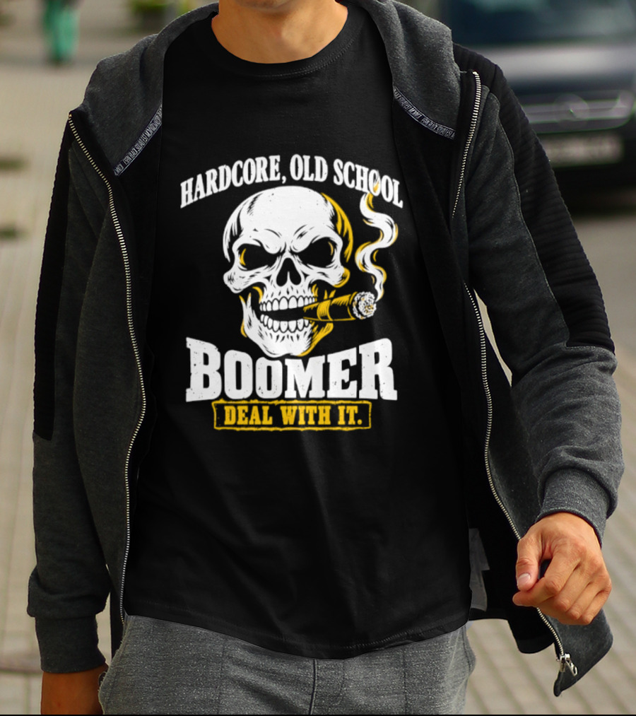 Hardcore Old School Boomer Skull Smoking Deal With It T-Shirt