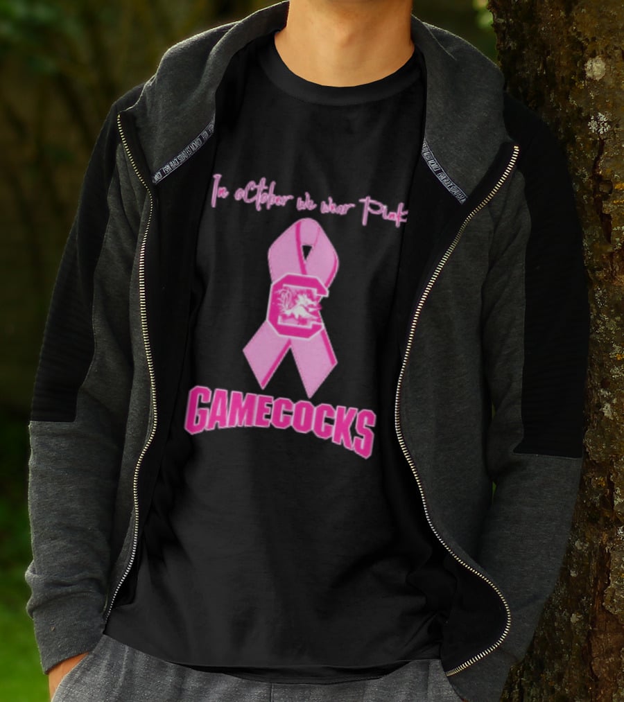 In October We Wear Pink Gamecocks Breast Cancer Awareness South Carolina NCAA Football T-Shirt