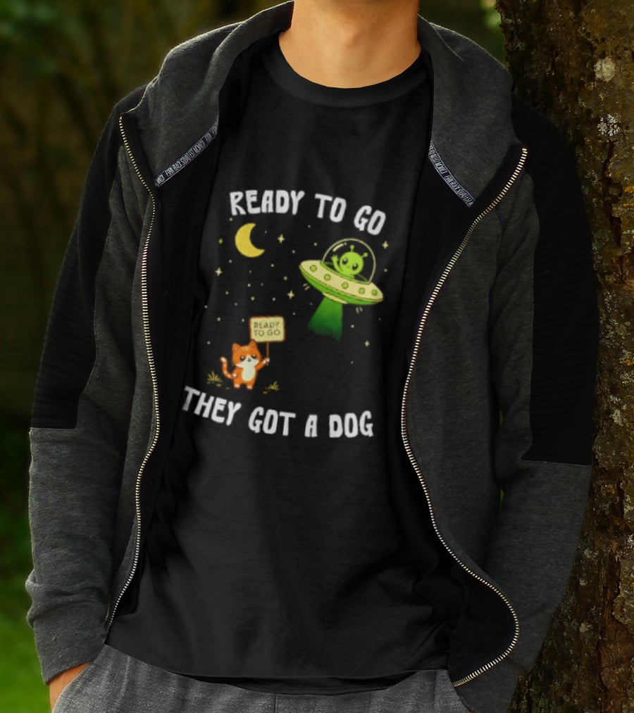 Alien And Cat Ready To Go They Got A Dog Cartoon T-Shirt