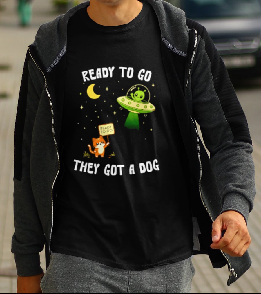 Alien And Cat Ready To Go They Got A Dog Cartoon T-Shirt
