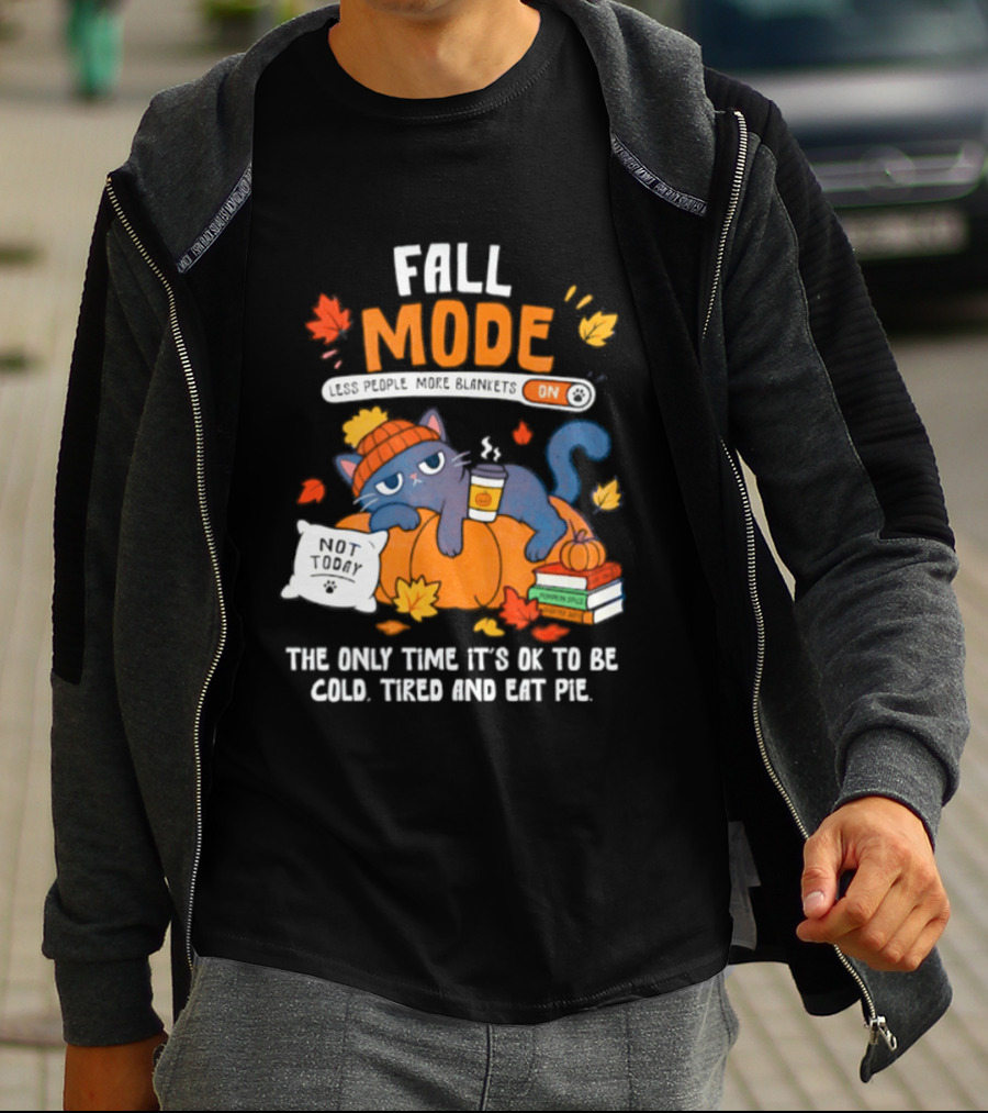 Fall Mode On Cat Cozy With Pumpkin Pie Books Blanket T-Shirt