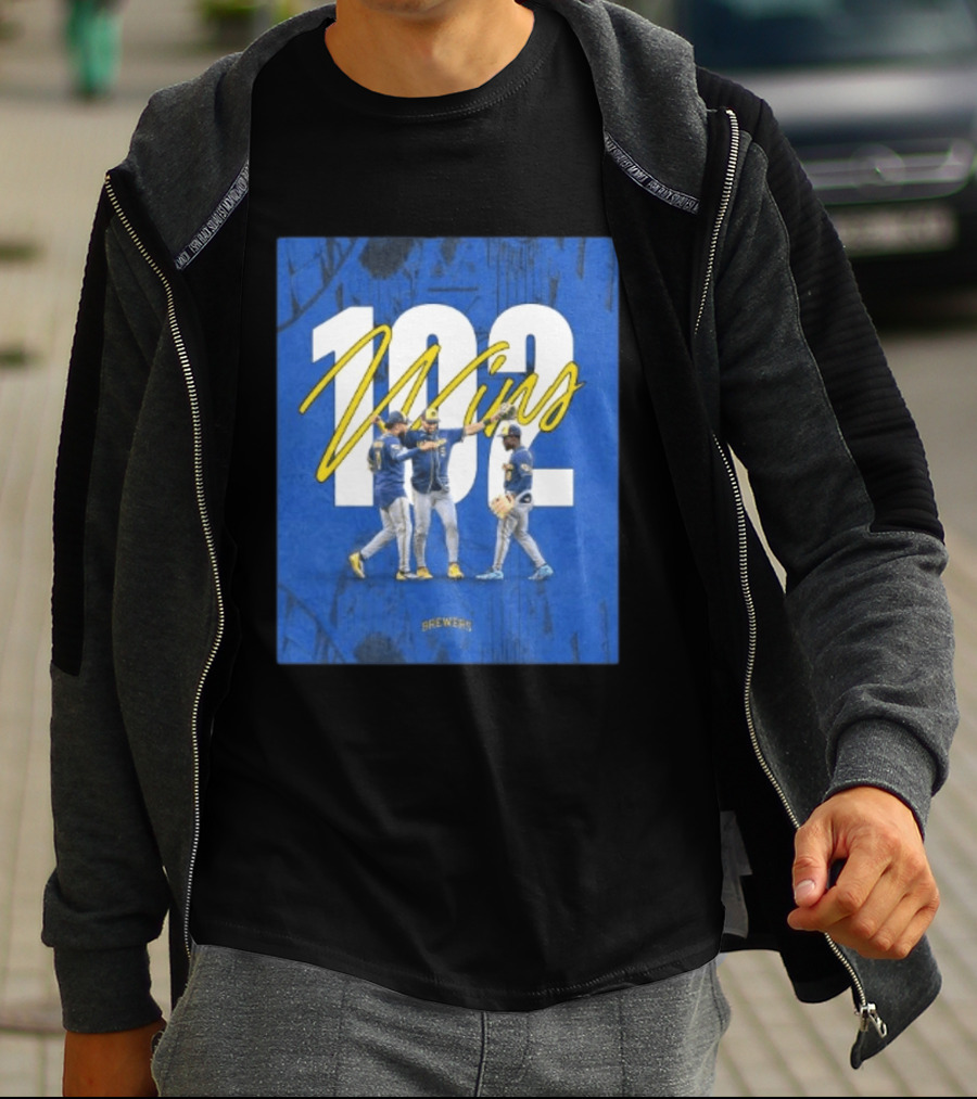 Milwaukee Brewers 102 Wins Blue Background Team Celebration T-Shirt