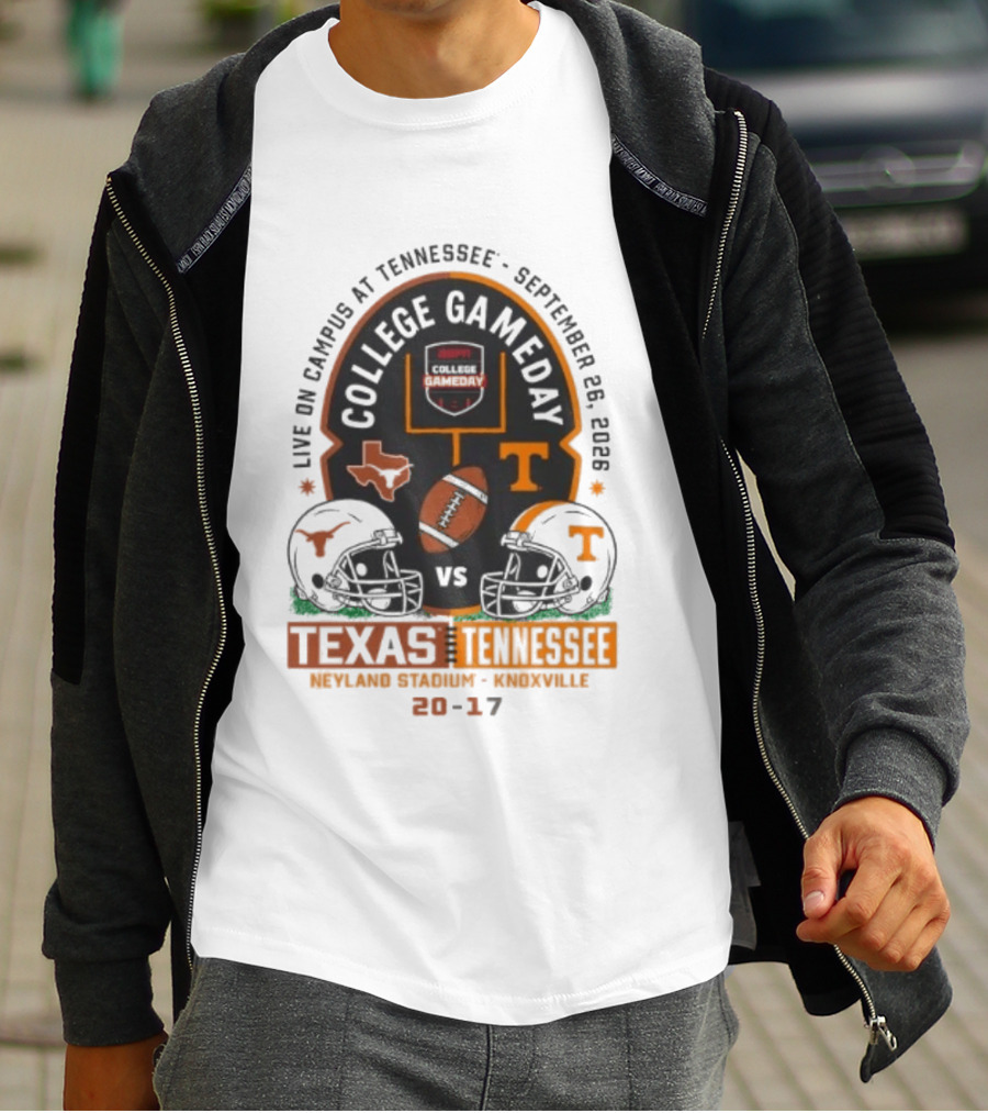 Live On Campus At Tennessee September 26 2026 College GameDay Neyland Stadium Knoxville Texas Longhorns Vs Tennessee Volunteers 20 17 T-Shirt