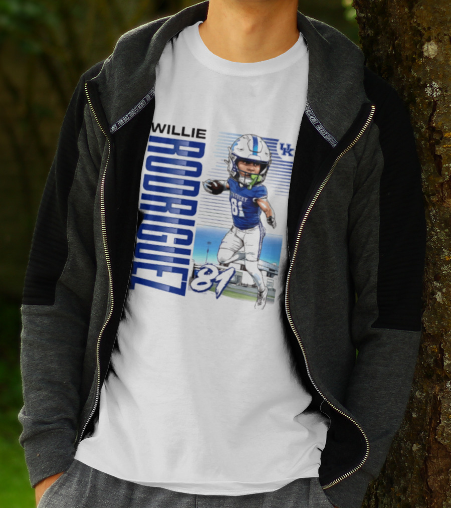 Willie Rodriguez 81 Kentucky Wildcats NCAA Football Player Name Caricature T-Shirt