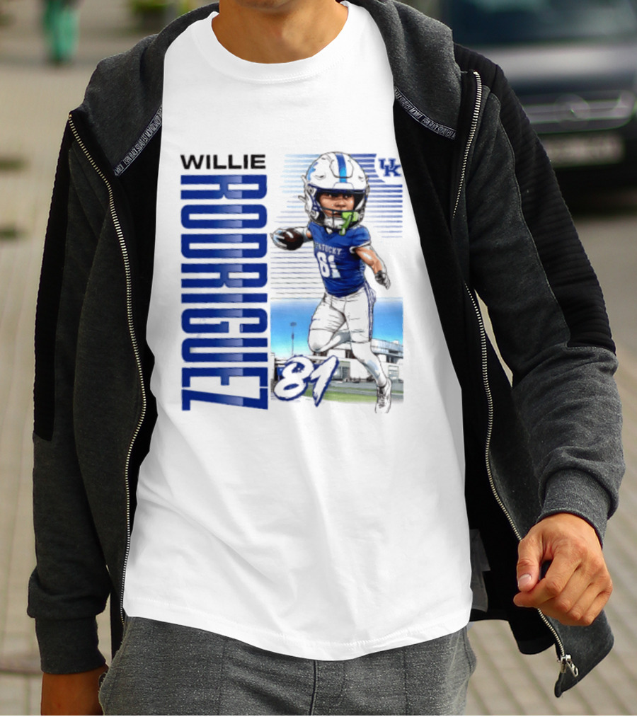 Willie Rodriguez 81 Kentucky Wildcats NCAA Football Player Name Caricature T-Shirt