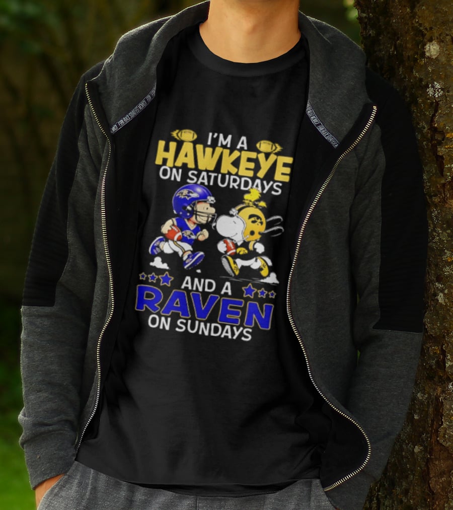 I'm A Hawkeye On Saturdays And A Raven On Sundays Peanuts Football T-Shirt