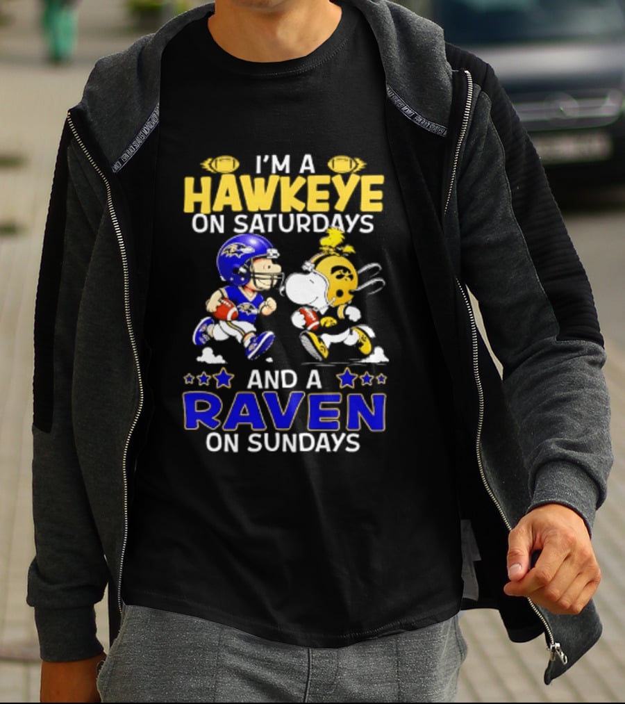 I'm A Hawkeye On Saturdays And A Raven On Sundays Peanuts Football T-Shirt