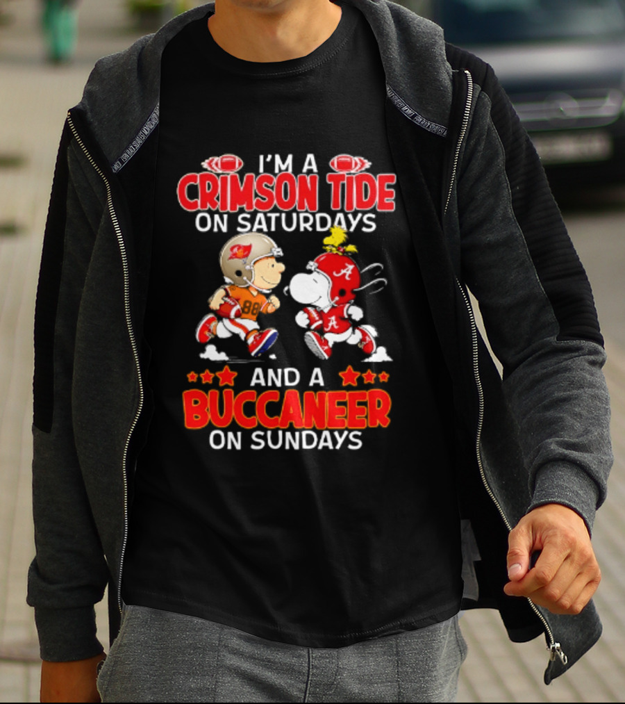 I'm A Crimson Tide On Saturdays And A Buccaneer On Sundays Peanuts Football Fan T-Shirt