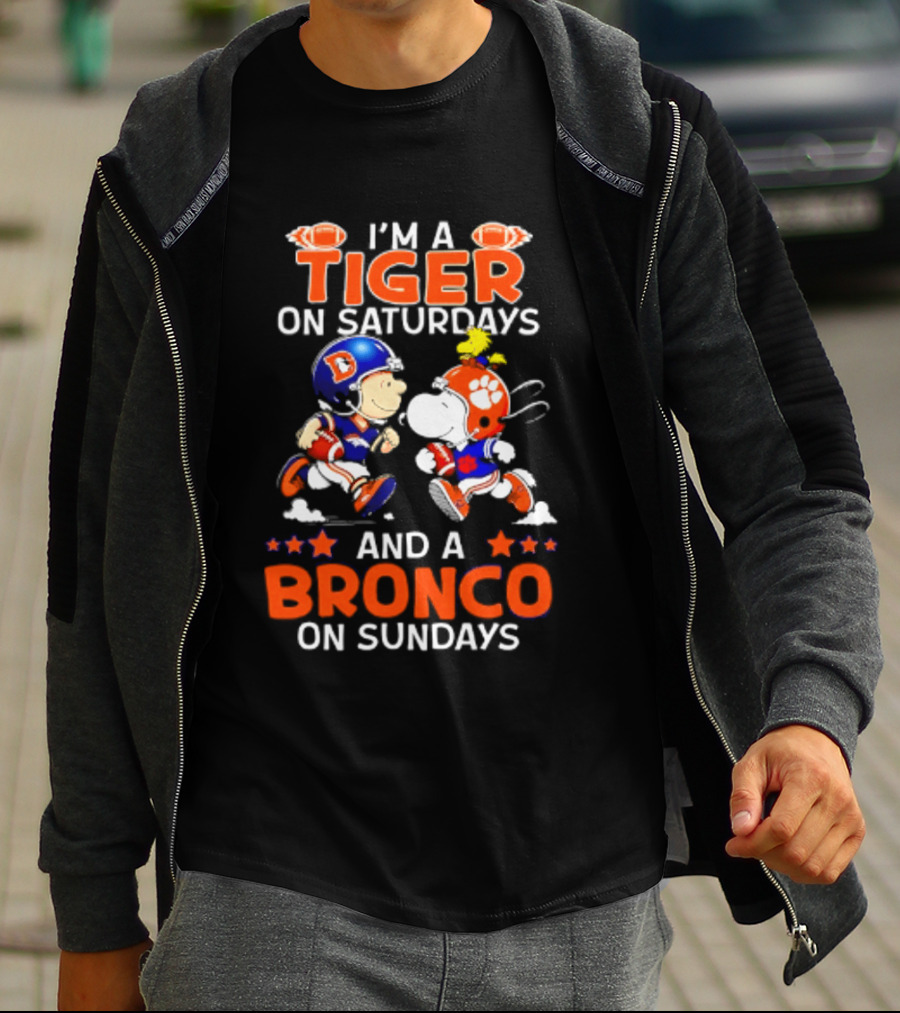 Peanuts Clemson Tigers On Saturdays Denver Broncos On Sundays Football Fan T-Shirt