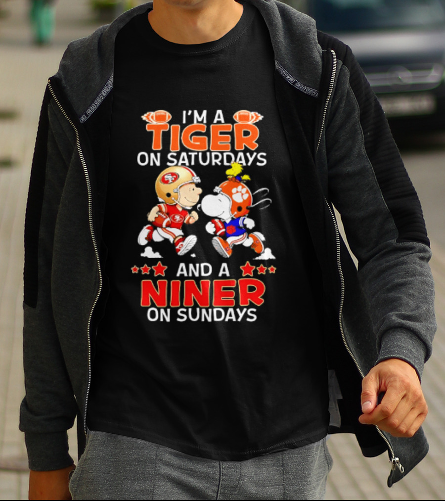 I'm A Clemson Tiger On Saturdays And A San Francisco 49ers Niner On Sundays Peanuts Characters Football Fan T-Shirt