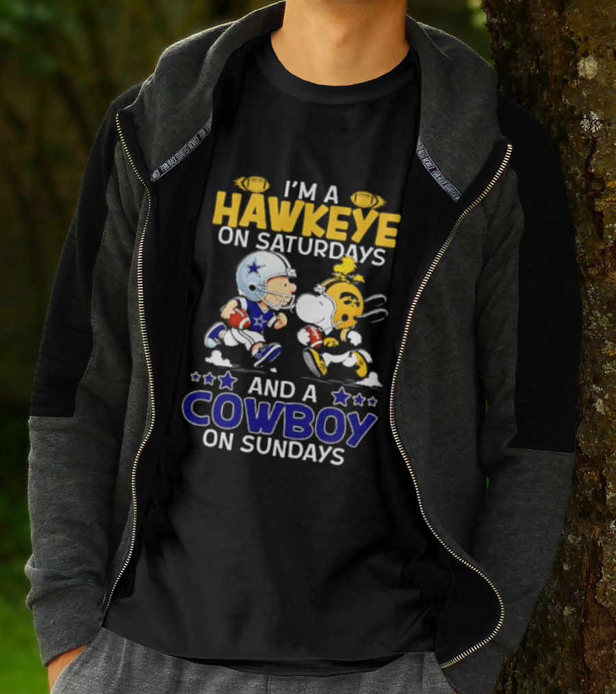 Peanuts I'm A Hawkeye On Saturdays And A Cowboy On Sundays Charlie Brown Snoopy T-Shirt