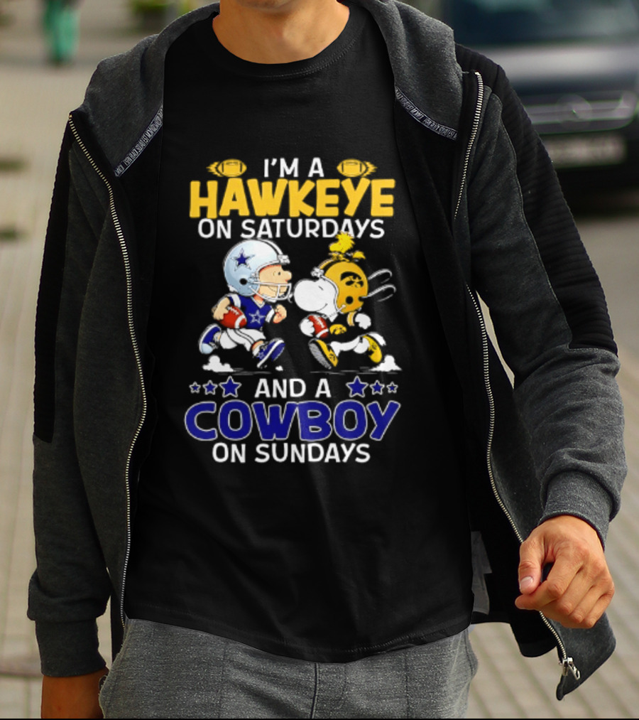 Peanuts I'm A Hawkeye On Saturdays And A Cowboy On Sundays Charlie Brown Snoopy T-Shirt