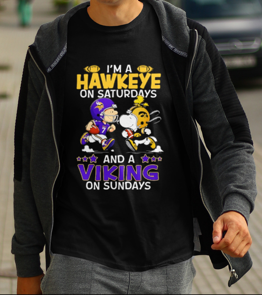 I'm A Hawkeye On Saturdays And A Viking On Sundays Peanuts Mashup T-Shirt