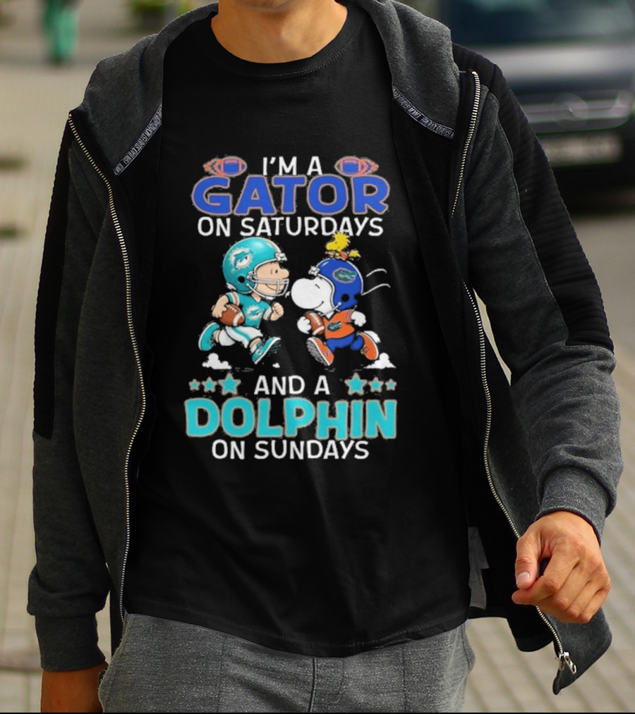 Charlie Brown Snoopy Gator Saturdays Dolphin Sundays Football T-Shirt