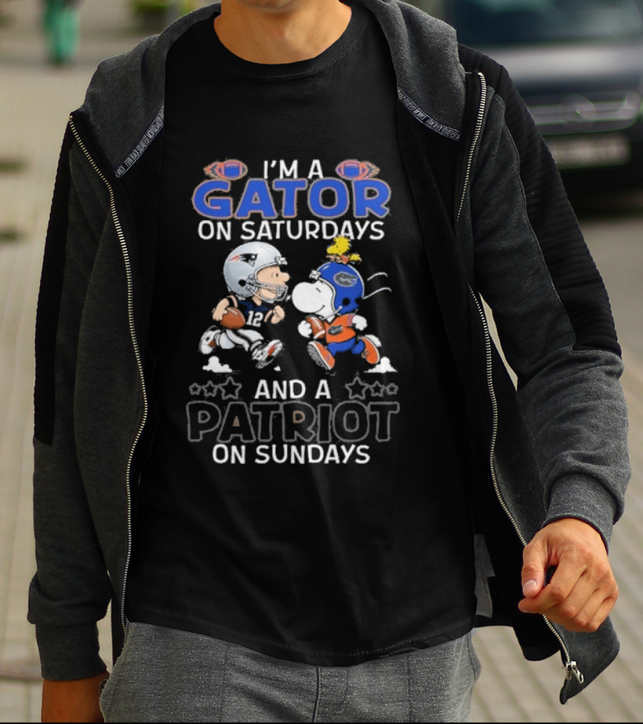 Charlie Brown Snoopy I'm A Gator On Saturdays And A Patriot On Sundays Football Fun T-Shirt