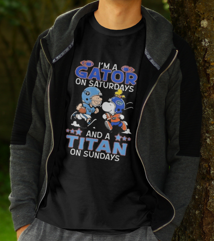 Charlie Brown Snoopy Gator Saturdays Titan Sundays Football T-Shirt