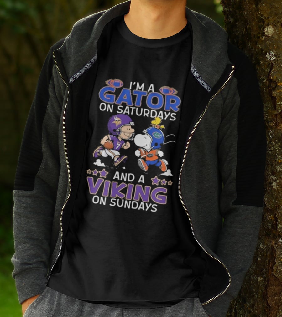 Charlie Brown Snoopy I'm A Gator On Saturdays Viking On Sundays Football Fun T-Shirt