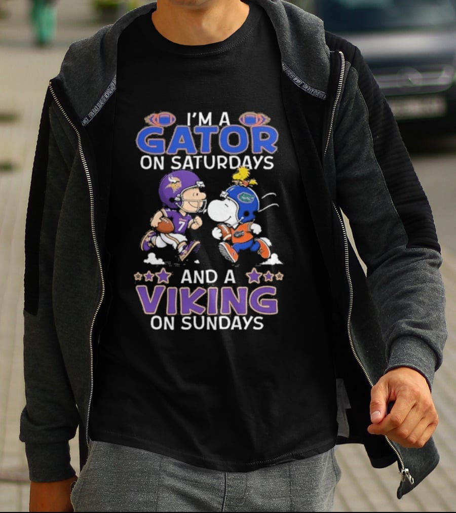 Charlie Brown Snoopy I'm A Gator On Saturdays Viking On Sundays Football Fun T-Shirt