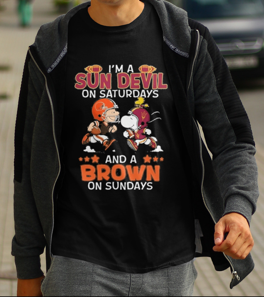 Charlie Brown Snoopy Sun Devil Saturdays Brown Sundays Football T-Shirt