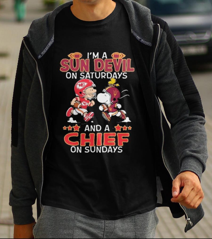 I'm A Sun Devil On Saturdays And A Chief On Sundays Charlie Brown And Snoopy T-Shirt