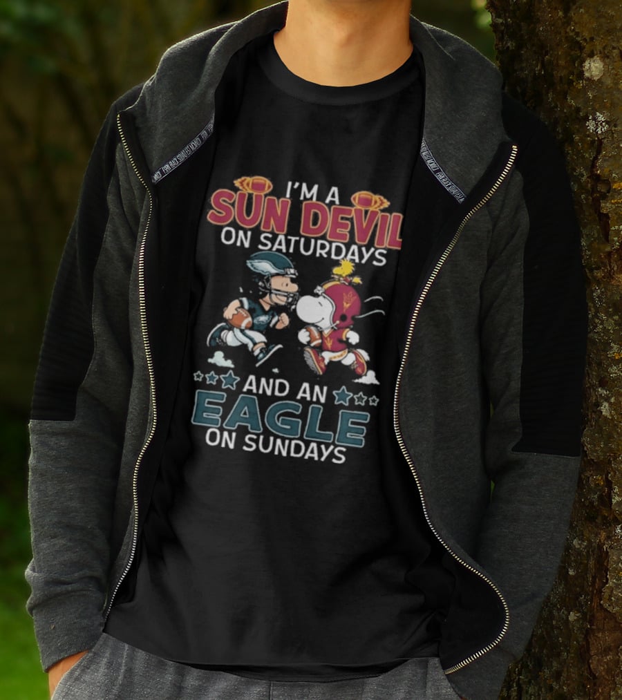 I'm A Sun Devil On Saturdays And An Eagle On Sundays Charlie Brown Snoopy T-Shirt